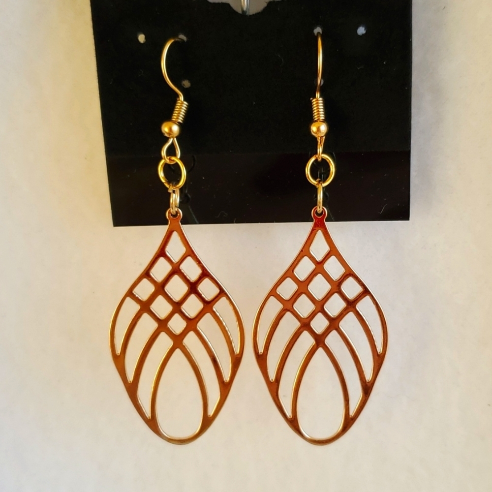 Womens gold overlay lace pattern hook earrings